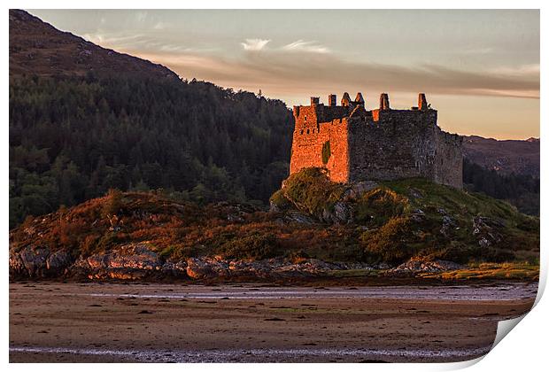 Castle Tioram Loch Moidart at Sunset Print by Derek Beattie