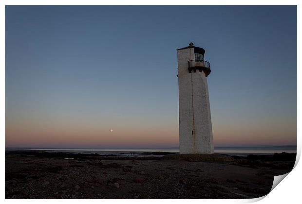Southerness Lighthouse Moonrise at Sunset Print by Derek Beattie