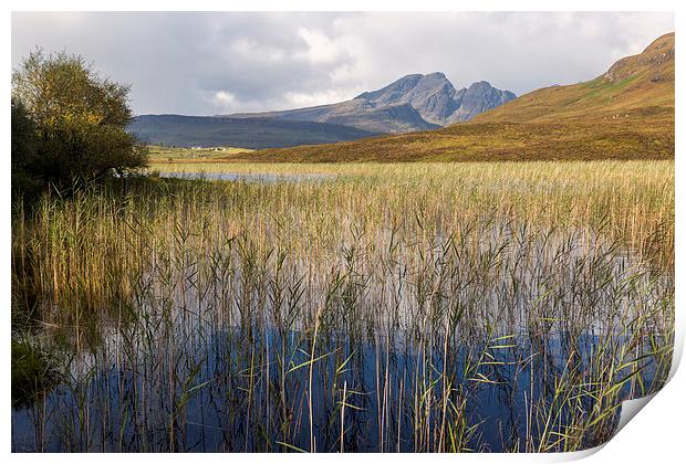Blaven and the Reeds of Loch Cill Chriosd Print by Derek Beattie
