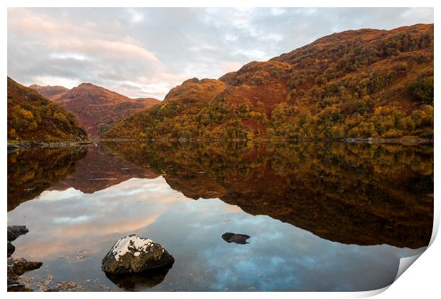 Loch Hourn Autumnal Reflections Print by Derek Beattie