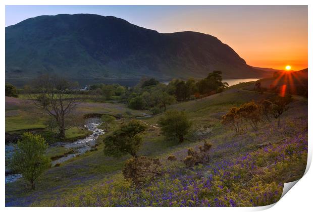 Rannerdale Valley Bluebells at Sunset Print by Derek Beattie