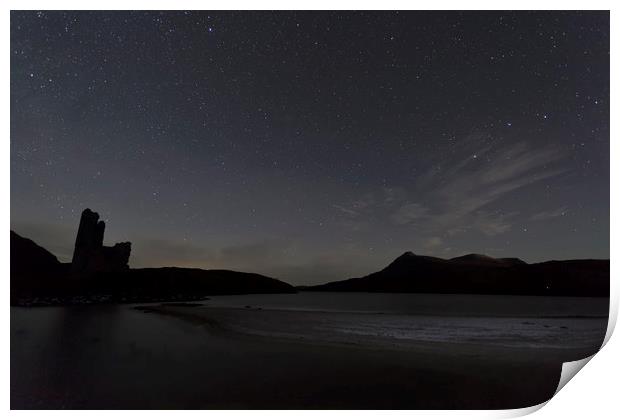 Ardvreck Castle and Quinag at Night Print by Derek Beattie