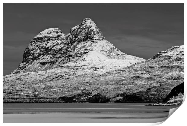 Suilven Scotland with Winter Snow Print by Derek Beattie
