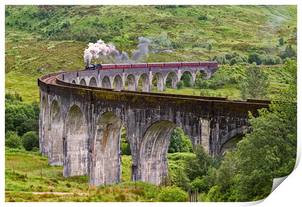 The Jacobite Steam train on the Glenfinnan Viaduct Print by Derek Beattie