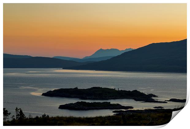 Camusfearna Sandaig and The Isle of Skye at Sunset Print by Derek Beattie
