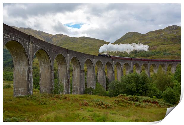 Glenfinnan Viaduct and the Jacobite Steam Train Print by Derek Beattie
