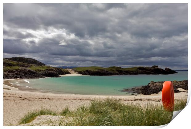 Clachtoll Bay Cloudy Skies Turquoise Sea Print by Derek Beattie