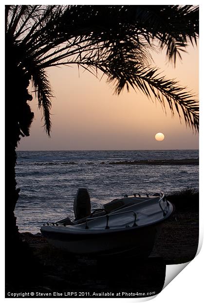 Boat under palm tree Print by Steven Else ARPS