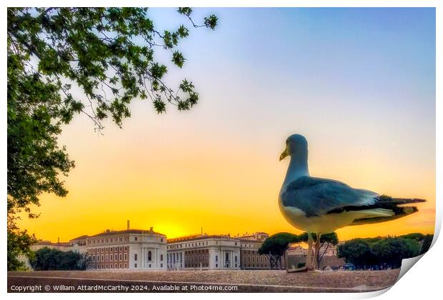 Seagull's Gaze: Sunset over Rome City Skyline Print by William AttardMcCarthy