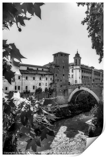 Monochrome Rome: Riverside Serenity Print by William AttardMcCarthy