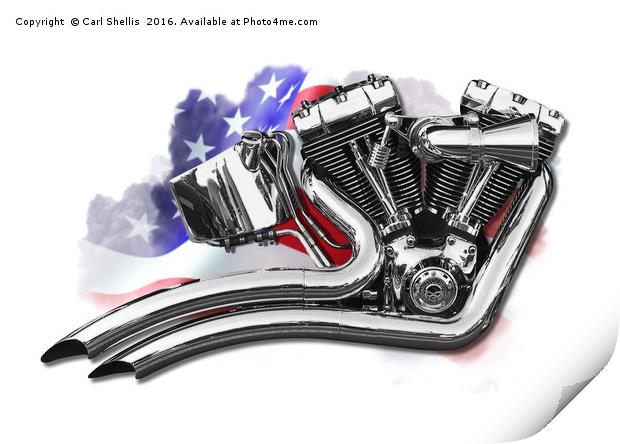Harley v twin motor Print by Carl Shellis