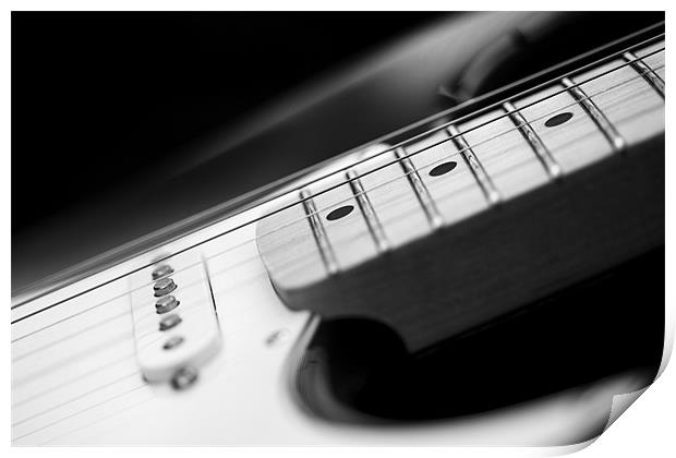 Black and White Fender Electric Guitar Wall Art Print by Natalie Kinnear