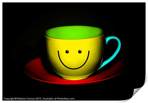 Funny Wall Art - Smiley Colourful Teacup Print by Natalie Kinnear