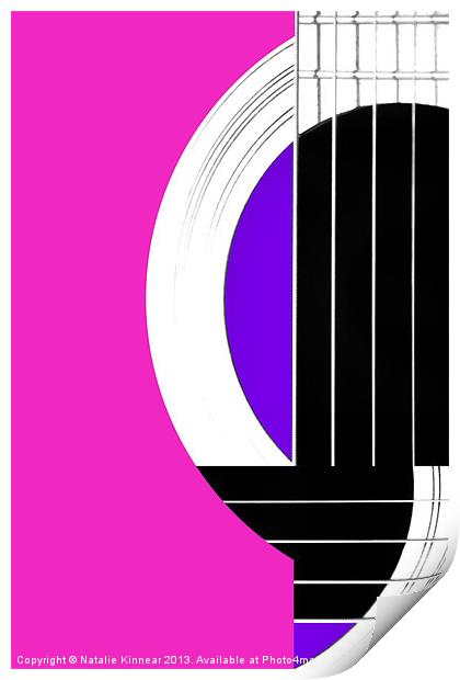 Geometric Guitar Abstract in Pink and Purple Print by Natalie Kinnear