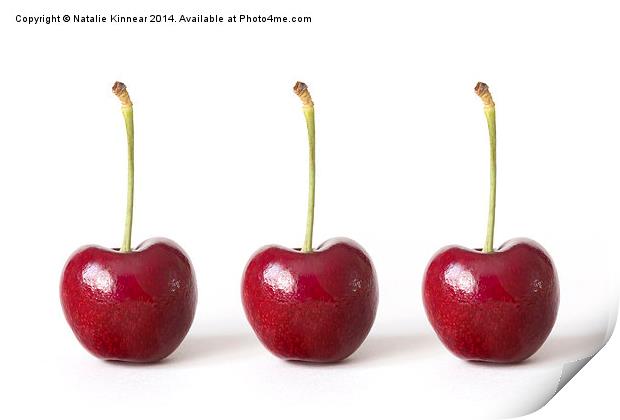 Three Red Cherries against a White Background Print by Natalie Kinnear
