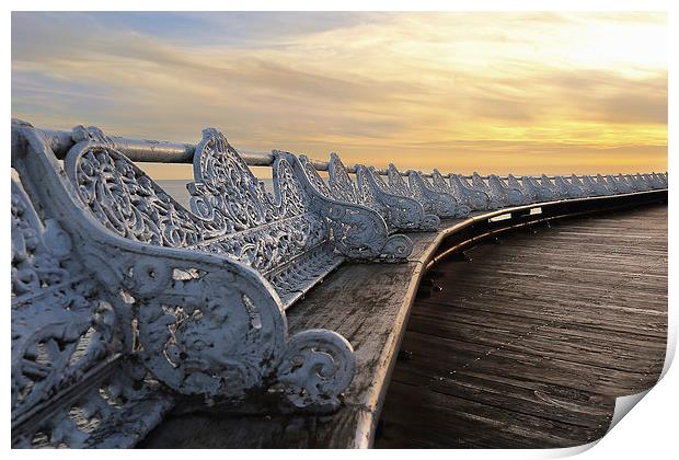 Benches Blackpool Pier Print by Gary Lewis