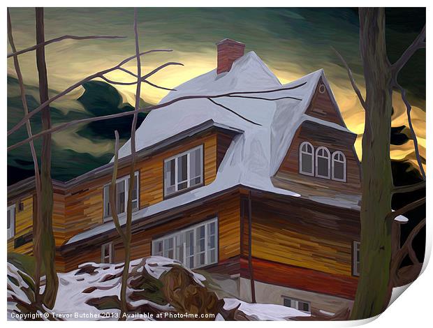 Hill House - Winter Print by Trevor Butcher