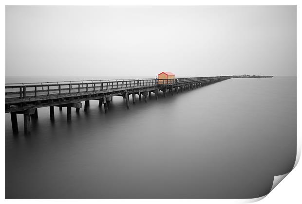 Pier with coloured shed Print by Mark Harrop