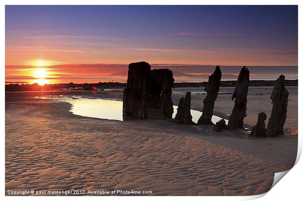 Ardrossan Wreck Beach Sunset Print by Paul Messenger