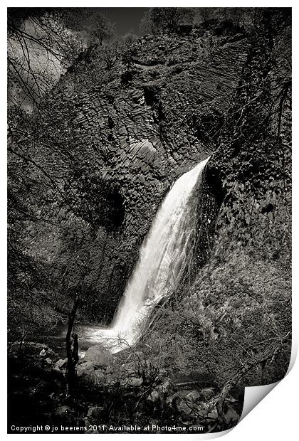 waterfall on volcanic cliff Print by Jo Beerens