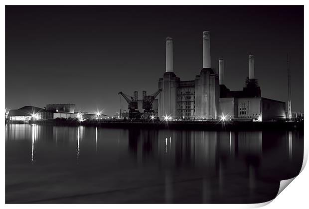 Battersea at night black and white Print by Dean Messenger