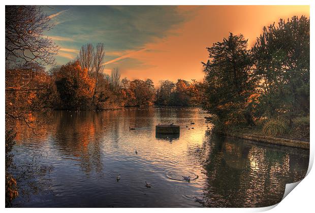 Autumn evening over the lake Print by Dean Messenger