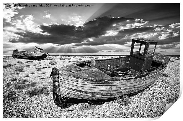 abandoned trawlers at dungeness Print by meirion matthias