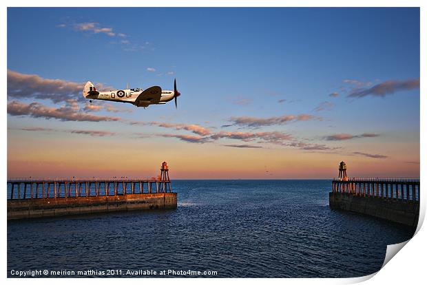 spitfire at whitby Print by meirion matthias