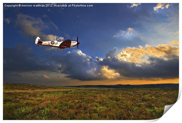 low flying evening spitfire Print by meirion matthias