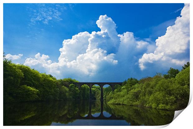 wayoh reservoir and armsgrove viaduct Print by meirion matthias