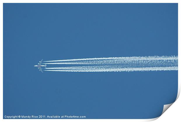 Planes vapour trail Print by Mandy Rice