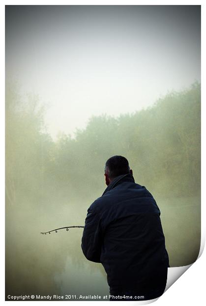 Fishing in the mist Print by Mandy Rice