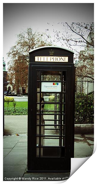 Black telephone booth London Print by Mandy Rice