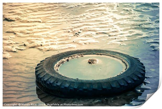 Car wheel on beach Print by Mandy Rice