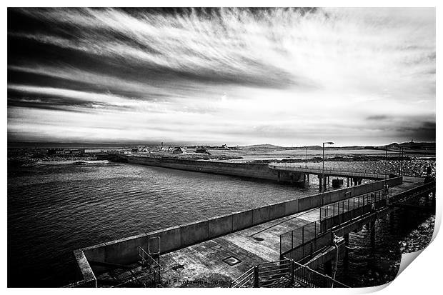 Tiree Harbour in B & W Print by Fiona Messenger