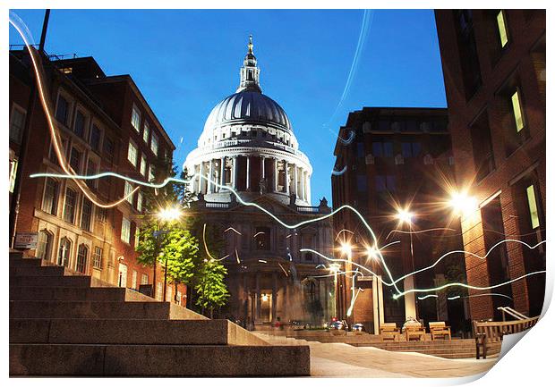 Light painting at St Pauls Cathedral Print by Caroline Opacic