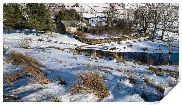 Snowfall, Watendlath Farm Print by John Dunbar