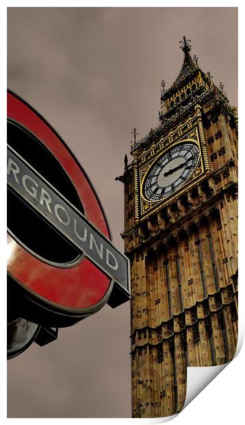 Westminster Clock Tower & Underground Sign Print by Phil Clements