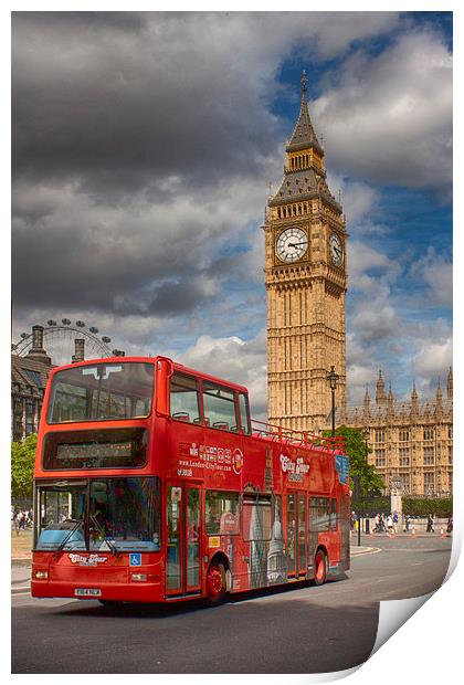  Big Ben and Red Bus Print by Phil Clements