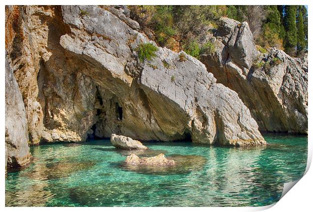 Corfu Sea Caves Print by Phil Clements