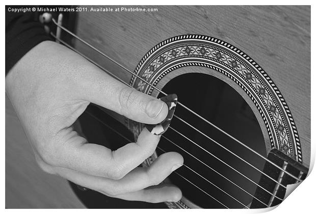 Guitar Picking Black and White Print by Michael Waters Photography