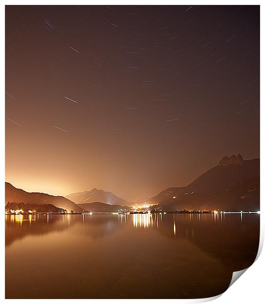Lake Annecy at night Print by Julian Bowdidge
