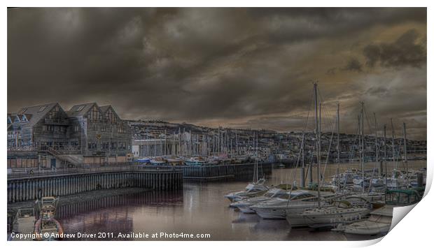 Stormy harbour Print by Andrew Driver