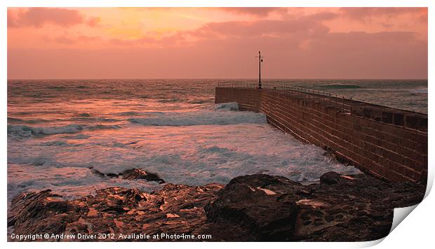 Breakwater sunset Print by Andrew Driver