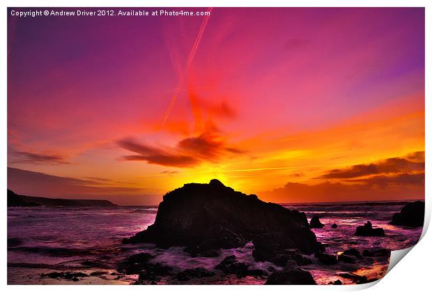 Kennack sands sunrise Print by Andrew Driver