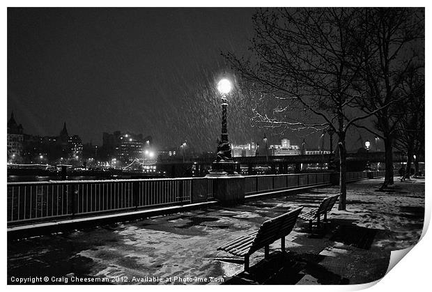 Black and white winter bench Print by Craig Cheeseman
