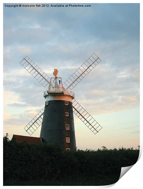 Windmill at Sunset. Print by malcolm fish