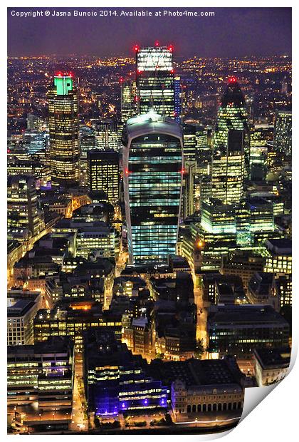 City of London Skyline at Night Print by Jasna Buncic