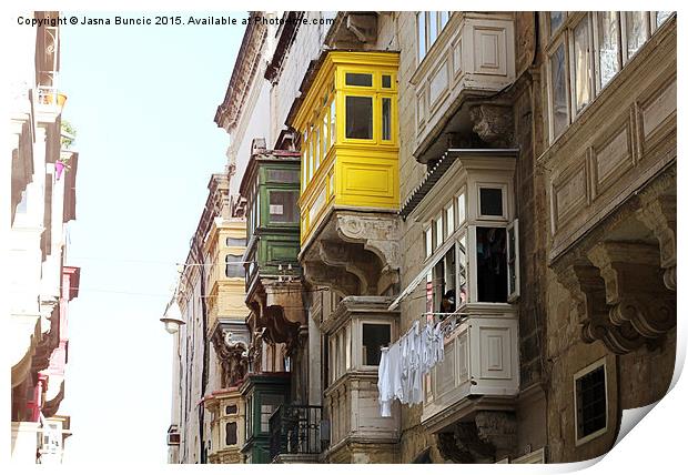 Balconies of Valletta 1 Print by Jasna Buncic