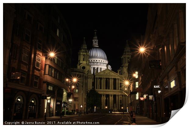 Night view of St Paul’s Cathedral  Print by Jasna Buncic